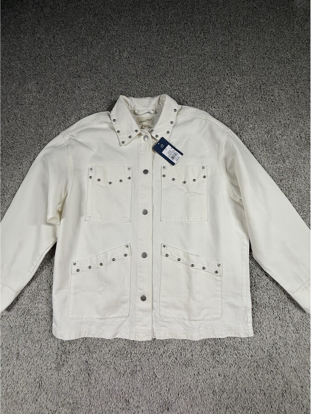 NWT Women's Star Studded Chore Denim Jacket  Universal Thread White Size Small